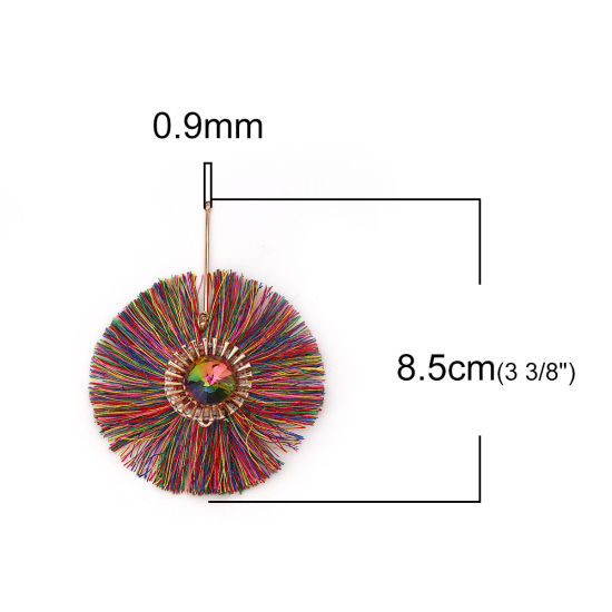Picture of Polyester Tassel Pendants Flower Gold Plated Multicolor Faceted About 8.5cm(3 3/8") x 6.5cm(2 4/8"), 2 PCs