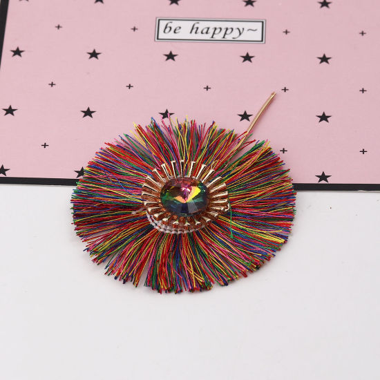 Picture of Polyester Tassel Pendants Flower Gold Plated Multicolor Faceted About 8.5cm(3 3/8") x 6.5cm(2 4/8"), 2 PCs