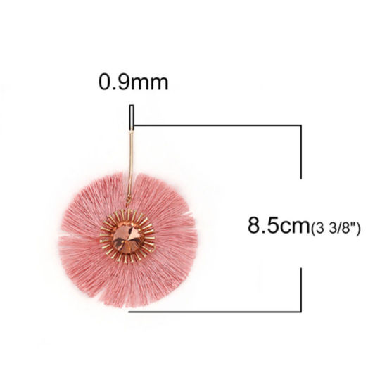 Picture of Polyester Tassel Pendants Flower Gold Plated Multicolor Faceted About 8.5cm(3 3/8") x 6.5cm(2 4/8"), 2 PCs