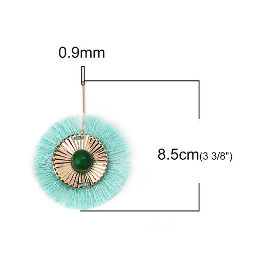 Immagine di Poliestere Nappine Ciondoli Tondo Striscia Oro Placcato Menta Verde Circa 8.5cm x 6.5cm, 2 Pz