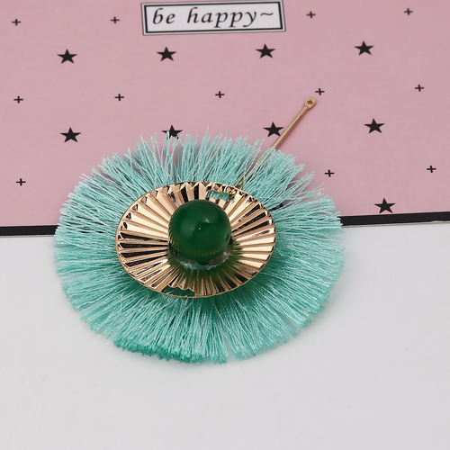 Immagine di Poliestere Nappine Ciondoli Tondo Striscia Oro Placcato Menta Verde Circa 8.5cm x 6.5cm, 2 Pz