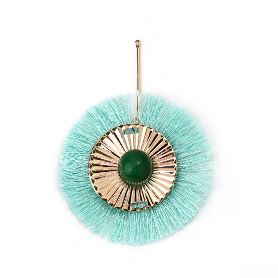 Immagine di Poliestere Nappine Ciondoli Tondo Striscia Oro Placcato Menta Verde Circa 8.5cm x 6.5cm, 2 Pz