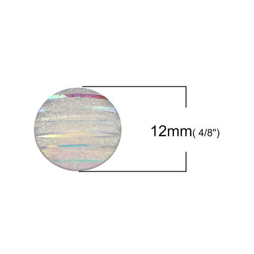 Image de Cabochon Dôme en Résine AB Couleur Irisation Aurores Boréales Rond Blanc Rayées Brillant 12mm Dia, 100 Pcs