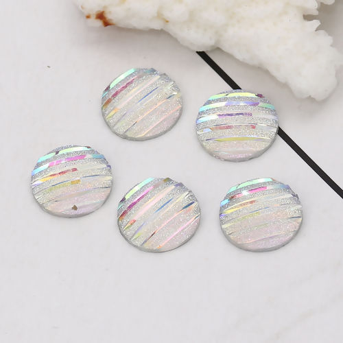 Image de Cabochon Dôme en Résine AB Couleur Irisation Aurores Boréales Rond Blanc Rayées Brillant 12mm Dia, 100 Pcs