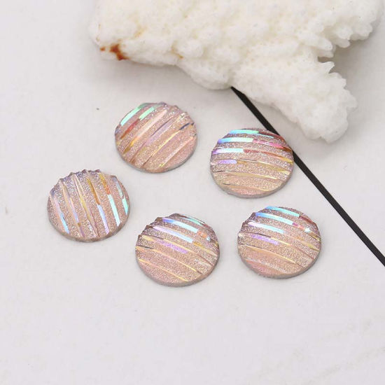 Image de Cabochon Dôme en Résine AB Couleur Irisation Aurores Boréales Rond Blanc Rayées Brillant 12mm Dia, 100 Pcs