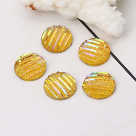 Image de Cabochon Dôme en Résine AB Couleur Irisation Aurores Boréales Rond Blanc Rayées Brillant 12mm Dia, 100 Pcs