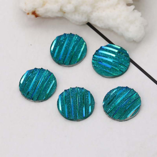 Image de Cabochon Dôme en Résine AB Couleur Irisation Aurores Boréales Rond Blanc Rayées Brillant 12mm Dia, 100 Pcs