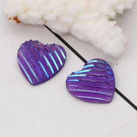 Picture of Resin AB Rainbow Color Aurora Borealis Dome Seals Cabochon Heart Purple Stripe Pattern Glitter 16mm( 5/8") x 16mm( 5/8"), 100 PCs