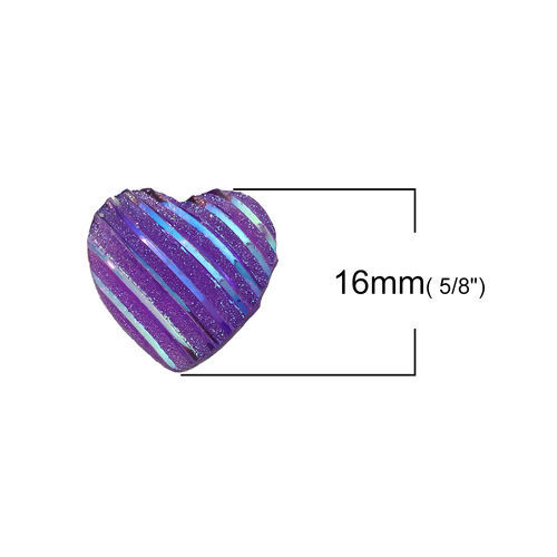 Imagen de Resina AB Rainbow color Aurora Borealis Dome Seals Cabochon Corazón Púrpura Raya (Ajusta Brillo ) Diámetro: 16mm x 16mm, 100 Unidades