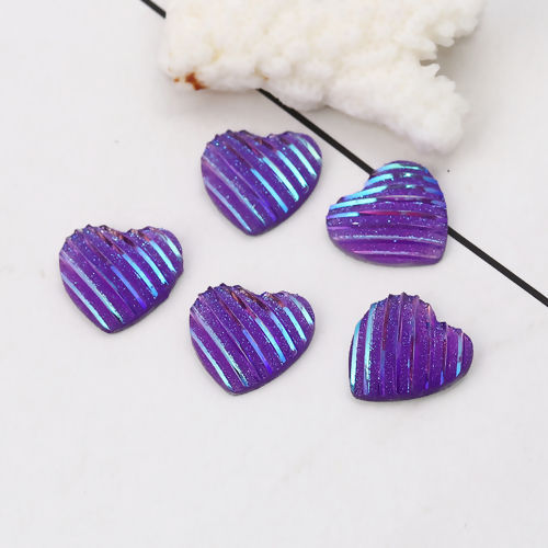 Imagen de Resina AB Rainbow color Aurora Borealis Dome Seals Cabochon Corazón Púrpura Raya (Ajusta Brillo ) Diámetro: 16mm x 16mm, 100 Unidades