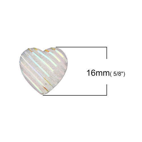 Imagen de Resina AB Rainbow color Aurora Borealis Dome Seals Cabochon Corazón Blanco Raya (Ajusta Brillo ) Diámetro: 16mm x 16mm, 100 Unidades