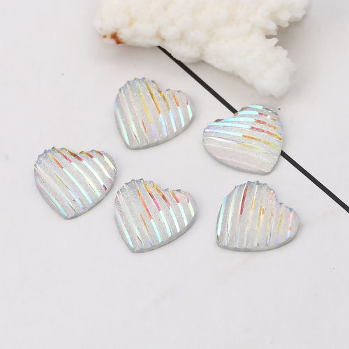 Imagen de Resina AB Rainbow color Aurora Borealis Dome Seals Cabochon Corazón Blanco Raya (Ajusta Brillo ) Diámetro: 16mm x 16mm, 100 Unidades