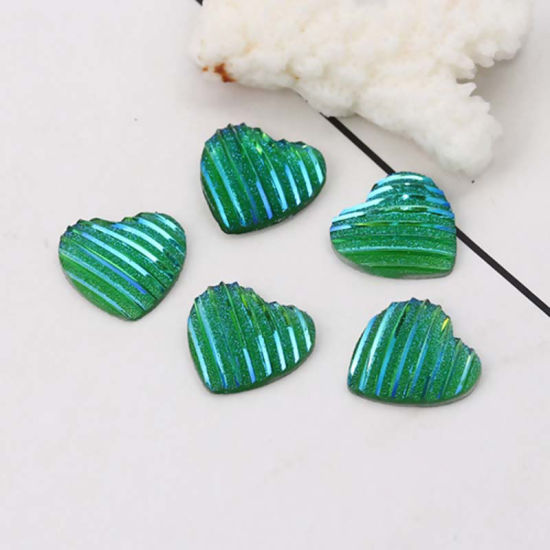 Imagen de Resina AB Rainbow color Aurora Borealis Dome Seals Cabochon Corazón Blanco Raya (Ajusta Brillo ) Diámetro: 16mm x 16mm, 100 Unidades