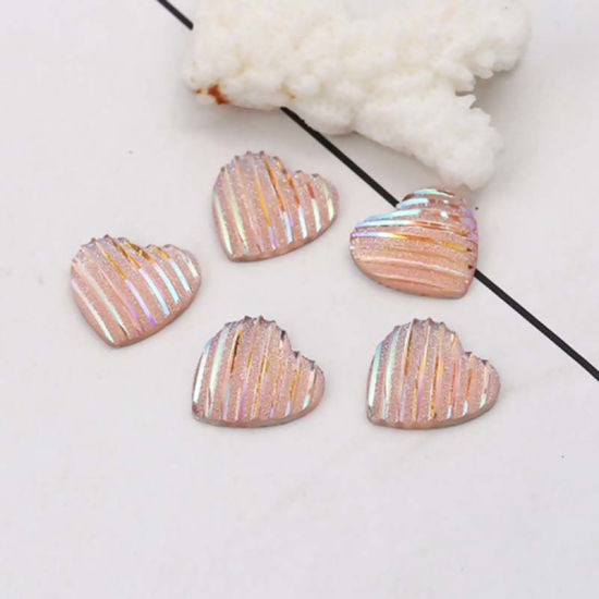Imagen de Resina AB Rainbow color Aurora Borealis Dome Seals Cabochon Corazón Blanco Raya (Ajusta Brillo ) Diámetro: 16mm x 16mm, 100 Unidades