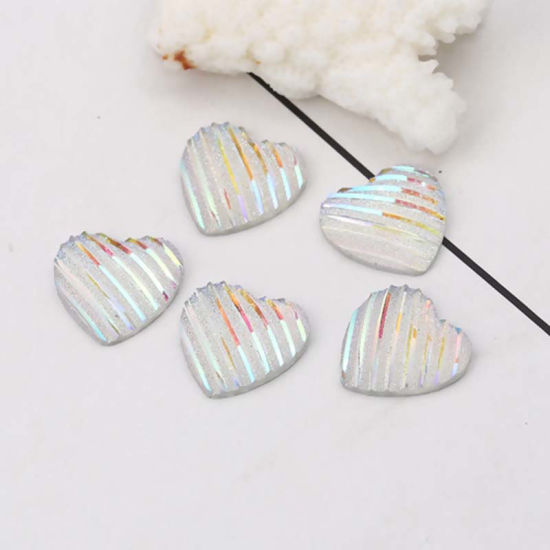 Imagen de Resina AB Rainbow color Aurora Borealis Dome Seals Cabochon Corazón Blanco Raya (Ajusta Brillo ) Diámetro: 16mm x 16mm, 100 Unidades