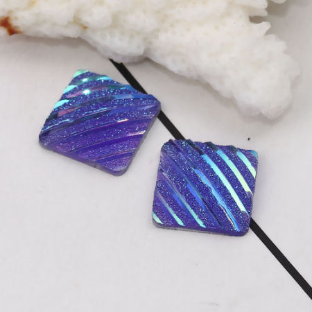 Picture of Resin AB Rainbow Color Aurora Borealis Dome Seals Cabochon Square Blue Violet Stripe Pattern Glitter 12mm( 4/8") x 12mm( 4/8"), 100 PCs