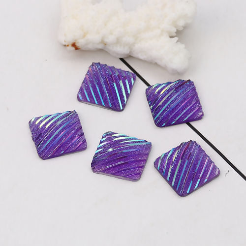 Image de Cabochon Dôme en Résine AB Couleur Irisation Aurores Boréales Carré Violet Rayées Brillant 16mm x 16mm, 50 Pcs