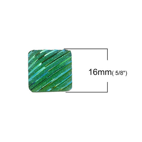 Image de Cabochon Dôme en Résine AB Couleur Irisation Aurores Boréales Carré Vert Rayées Brillant 16mm x 16mm, 50 Pcs