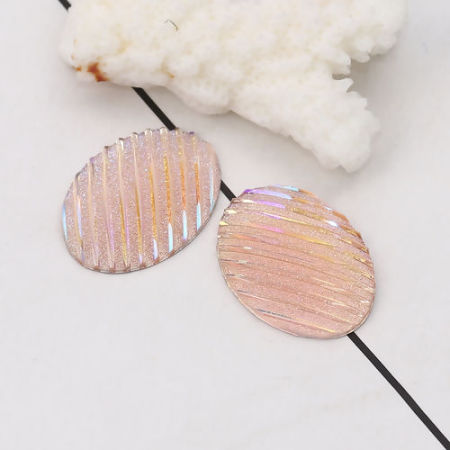 Picture of Resin AB Rainbow Color Aurora Borealis Dome Seals Cabochon Oval Pink Stripe Pattern Glitter 25mm(1") x 18mm( 6/8"), 30 PCs