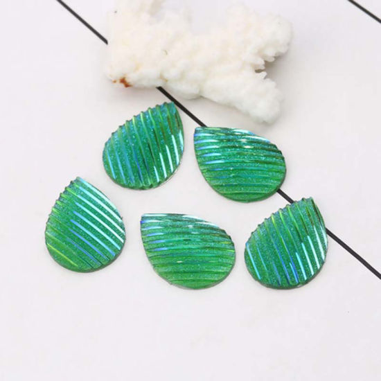 Image de Cabochon Dôme en Résine AB Couleur Irisation Aurores Boréales Goutte d'Eau Bleu-Vert Rayées Brillant 25mm x 18mm, 30 Pcs