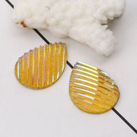 Picture of Resin AB Rainbow Color Aurora Borealis Dome Seals Cabochon Drop Yellow Stripe Pattern Glitter 25mm(1") x 18mm( 6/8"), 30 PCs