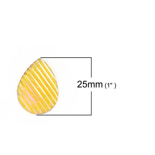 Image de Cabochon Dôme en Résine AB Couleur Irisation Aurores Boréales Goutte d'Eau Jaune Rayées Brillant 25mm x 18mm, 30 Pcs