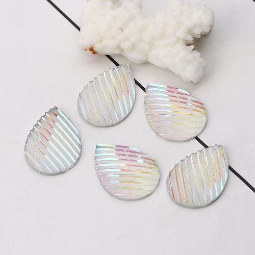 Image de Cabochon Dôme en Résine AB Couleur Irisation Aurores Boréales Goutte d'Eau Blanc Rayées Brillant 25mm x 18mm, 30 Pcs