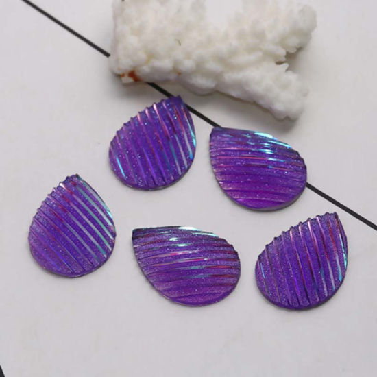 Image de Cabochon Dôme en Résine AB Couleur Irisation Aurores Boréales Goutte d'Eau Blanc Rayées Brillant 25mm x 18mm, 30 Pcs