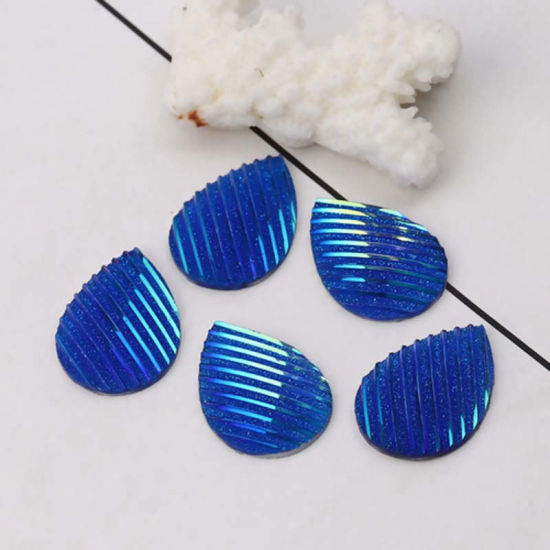 Image de Cabochon Dôme en Résine AB Couleur Irisation Aurores Boréales Goutte d'Eau Blanc Rayées Brillant 25mm x 18mm, 30 Pcs