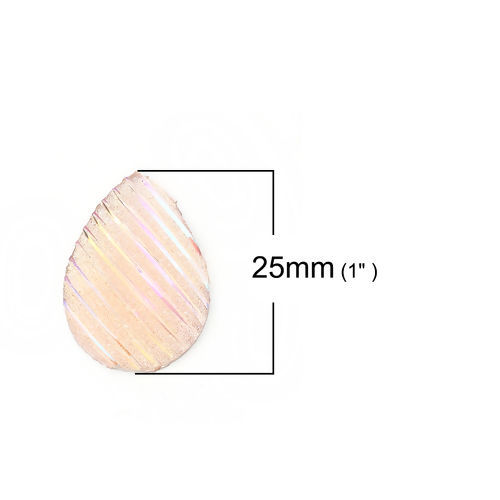 Image de Cabochon Dôme en Résine AB Couleur Irisation Aurores Boréales Goutte d'Eau Rose Rayées Brillant 25mm x 18mm, 30 Pcs