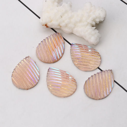 Image de Cabochon Dôme en Résine AB Couleur Irisation Aurores Boréales Goutte d'Eau Rose Rayées Brillant 25mm x 18mm, 30 Pcs