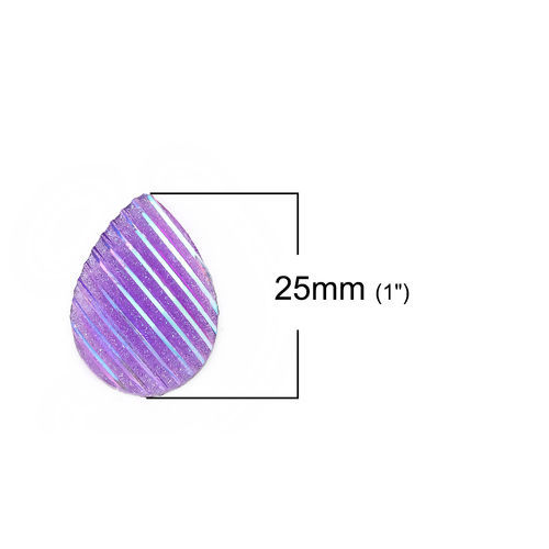 Image de Cabochon Dôme en Résine AB Couleur Irisation Aurores Boréales Goutte d'Eau Violet Rayées Brillant 25mm x 18mm, 30 Pcs