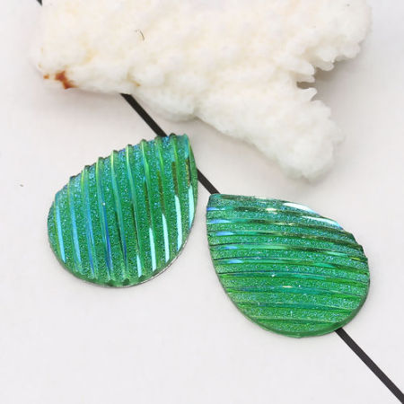 Picture of Resin AB Rainbow Color Aurora Borealis Dome Seals Cabochon Drop Blue Stripe Pattern Glitter 25mm(1") x 18mm( 6/8"), 30 PCs