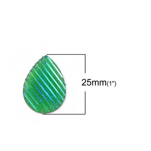 Image de Cabochon Dôme en Résine AB Couleur Irisation Aurores Boréales Goutte d'Eau Bleu Rayées Brillant 25mm x 18mm, 30 Pcs