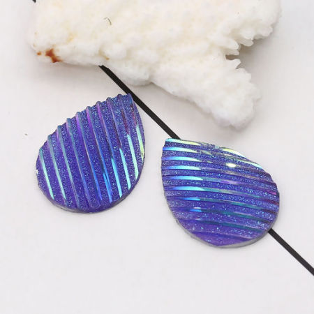 Picture of Resin AB Rainbow Color Aurora Borealis Dome Seals Cabochon Drop Blue Violet Stripe Pattern Glitter 25mm(1") x 18mm( 6/8"), 30 PCs