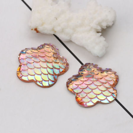 Picture of Resin Mermaid Fish/ Dragon Scale Dome Seals Cabochon Plum Blossom Pink AB Color 26mm(1") x 25mm(1"), 30 PCs
