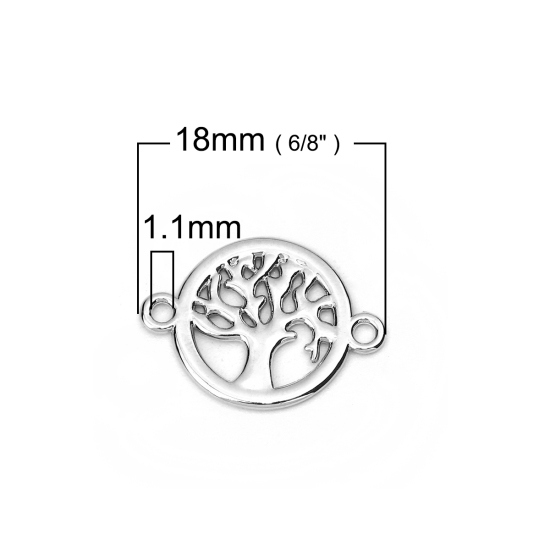 Bild von Zinklegierung Verbinder Rund Silberfarbe mit Bäume Muster 18mm x 14mm, 20 Stück