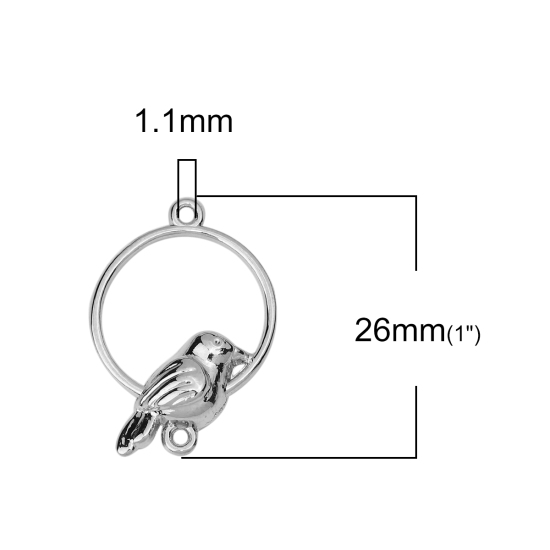 Изображение Цинковый Сплав Коннекторы фурнитуры Кольцо Серебряный Тон Птица С узором 26мм x 18мм, 10 ШТ