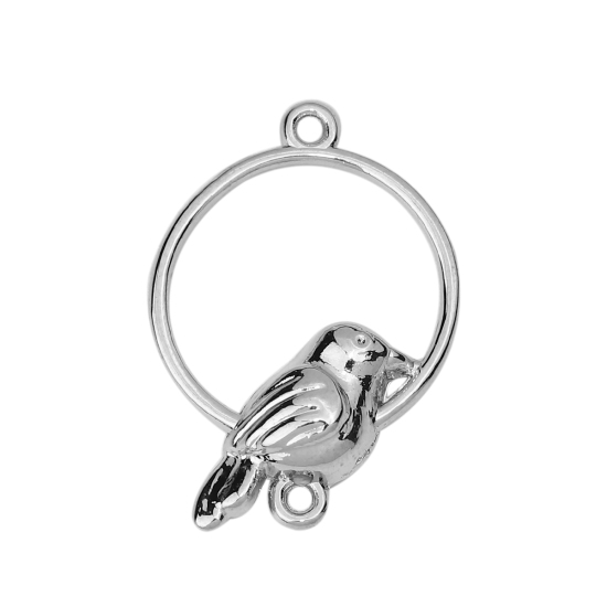 Picture of Zinc Based Alloy Connectors Circle Ring Silver Tone Bird 26mm x 18mm, 10 PCs