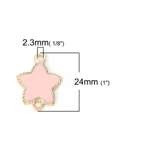 Imagen de Zamak Conectores Estrellas de cinco puntos Chapado en Oro Rosado Esmalte 24mm x 19mm, 10 Unidades