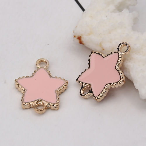 Imagen de Zamak Conectores Estrellas de cinco puntos Chapado en Oro Rosado Esmalte 24mm x 19mm, 10 Unidades