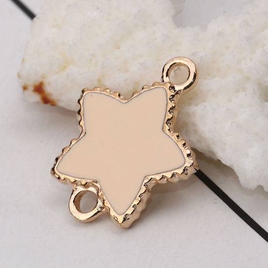 Imagen de Zamak Conectores Estrellas de cinco puntos Chapado en Oro Rosado Esmalte 24mm x 19mm, 10 Unidades