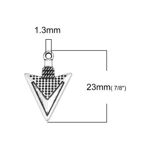 Image de Breloques Style Bohème en Alliage de Zinc Pointe de Flèche Argent Vieilli 23mm x 15mm, 50 Pcs