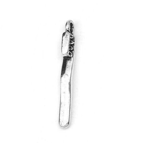 Imagen de Zamak Colgantes Charms Cepillo de dientes Plata Antigua 29mm x 5mm, 50 Unidades
