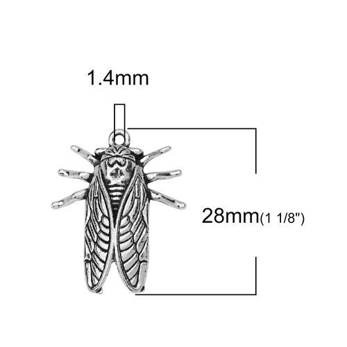 Imagen de Zamak Colgantes Charms Cigarra Plata Antigua 28mm x 23mm, 30 Unidades