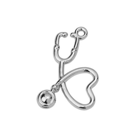 Zinc Based Alloy Charms Stethoscope Silver Tone Heart 22mm( 7/8") x 15mm( 5/8"), 20 PCs