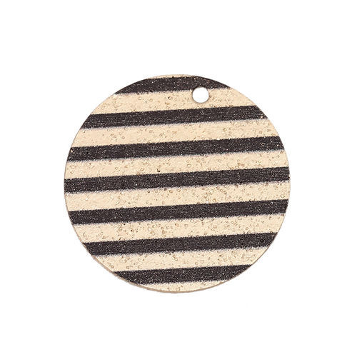 Picture of Iron Based Alloy Enamel Painting Charms Round Gold Plated Black Stripe Sparkledust 20mm( 6/8") Dia, 3 PCs