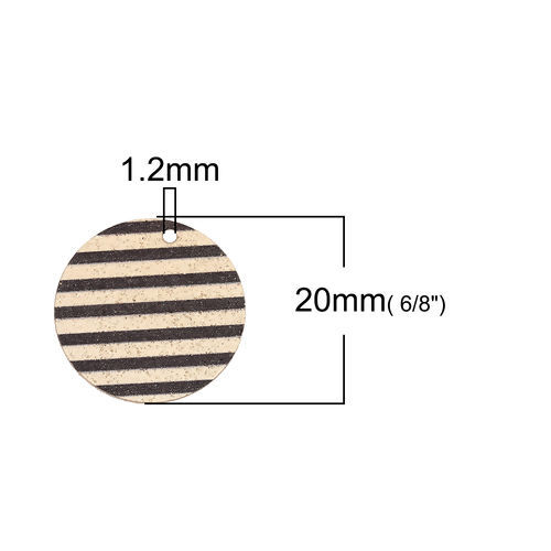 Picture of Iron Based Alloy Enamel Painting Charms Round Gold Plated Black Stripe Sparkledust 20mm( 6/8") Dia, 3 PCs