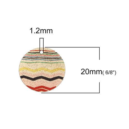 Picture of Iron Based Alloy Enamel Painting Charms Round Gold Plated Multicolor Ripple Sparkledust 20mm( 6/8") Dia, 3 PCs