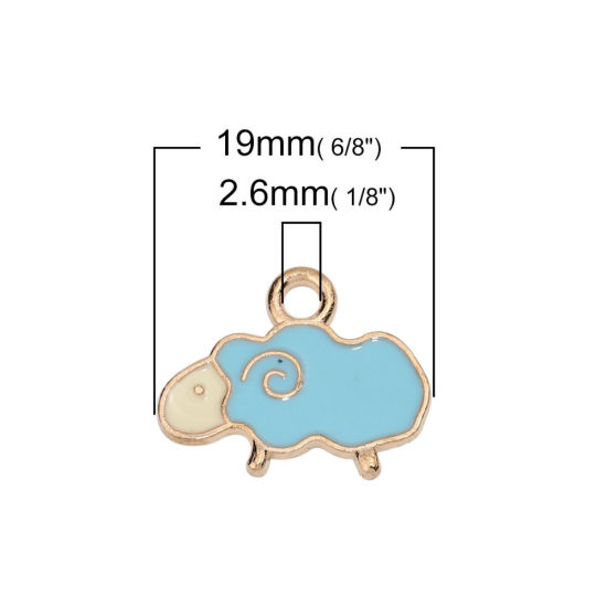 Bild von Zinklegierung Charms Schaf Vergoldet Weiß Emaille 19mm x 15mm, 20 Stück